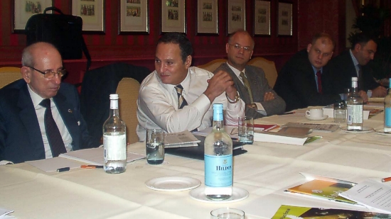 Janos Damon, from left, chairman of Tourism4Peace; Elhamy ElZayat, chairman of Emeco Corp, Cairo;