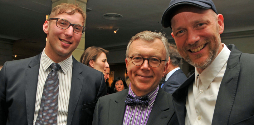 Paul Limperopulos and Thomas Lollar of Benefit Print Project, with artist Tal