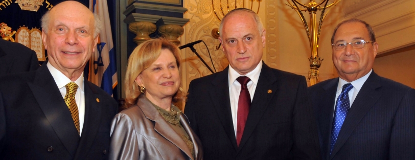 Rabbi Arthur Schneier, Rep. Carolyn Maloney, Malcolm Hoenlein of the Conference of Presidents, and Abraham Foxman of the Anti-Defamation League