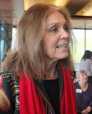 Gloria Steinem by a window Downtown
