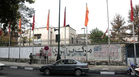 Painting more hate America on embassy wall