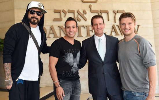 FINALLY BACK General manager Etai Eliaz welcomed the Backstreet Boys A.J. McLean, Howie Dorough, Nick Carter, Kevin Richardson, and Brian Littrellto the Dan Tel Aviv Hotel. That was the groups home for five days while they performed at the Raanana Auditorium in May. Last summer the boy band postponed their appearance due to the Gaza campaign. The world's most successful boy band in the '90s came to Israel as part of its In a World like This concert tour, named for its album, released in 2013.
