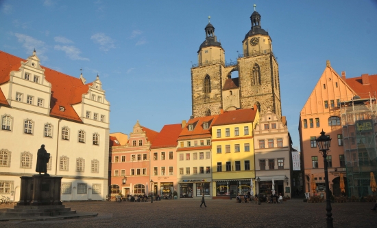 St. Marys Town Church (Stadtkirche) in background where Martin Luther preached. At left is City Hall
