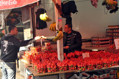 Strawberries at an outdoor market